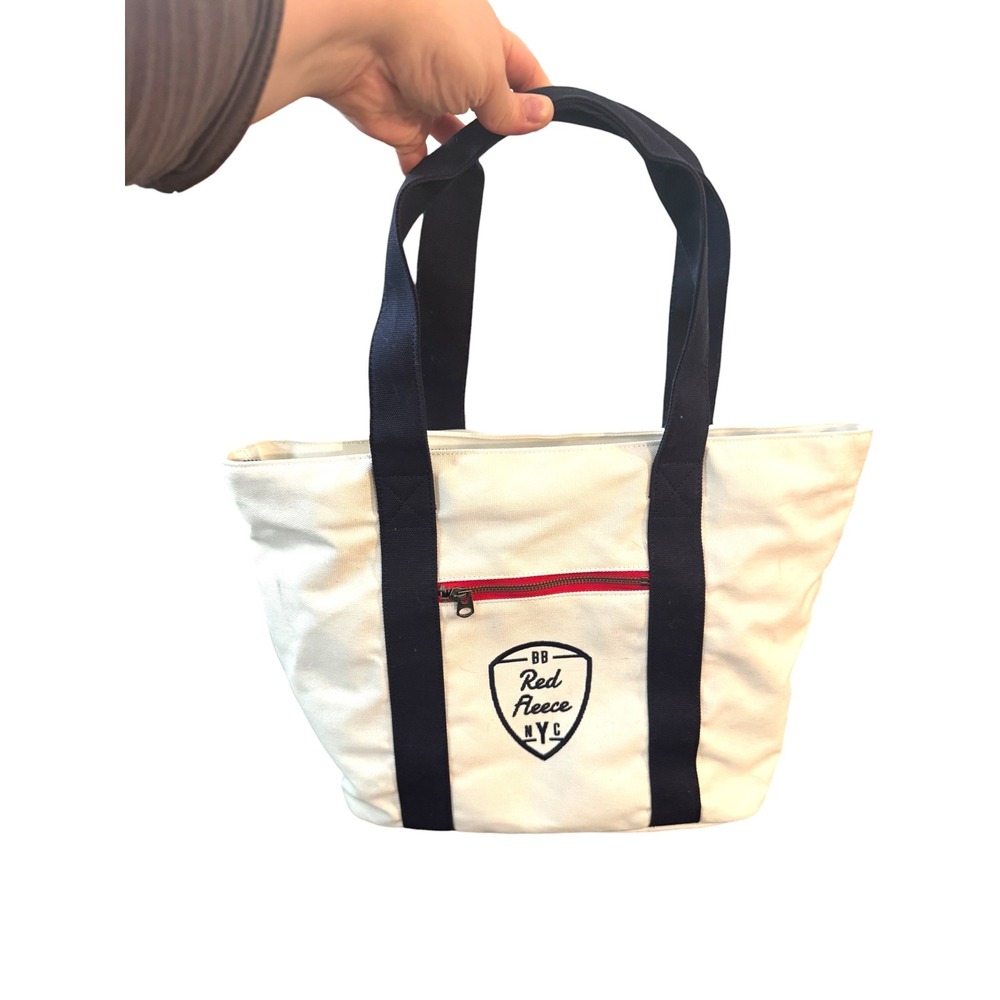 Brooks Brothers Red Fleece NYC Canvas Tote Bag White‎ Navy Blue Nautical Zip Top